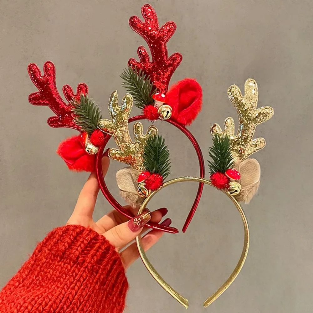 Reindeer Antlers Headband - クリスマスグリッター鹿の角ヘッドバンドパーティーパーティードレスアップ帽子かわいい漫画ベルトナカイヘッドバンド友人へのギフト