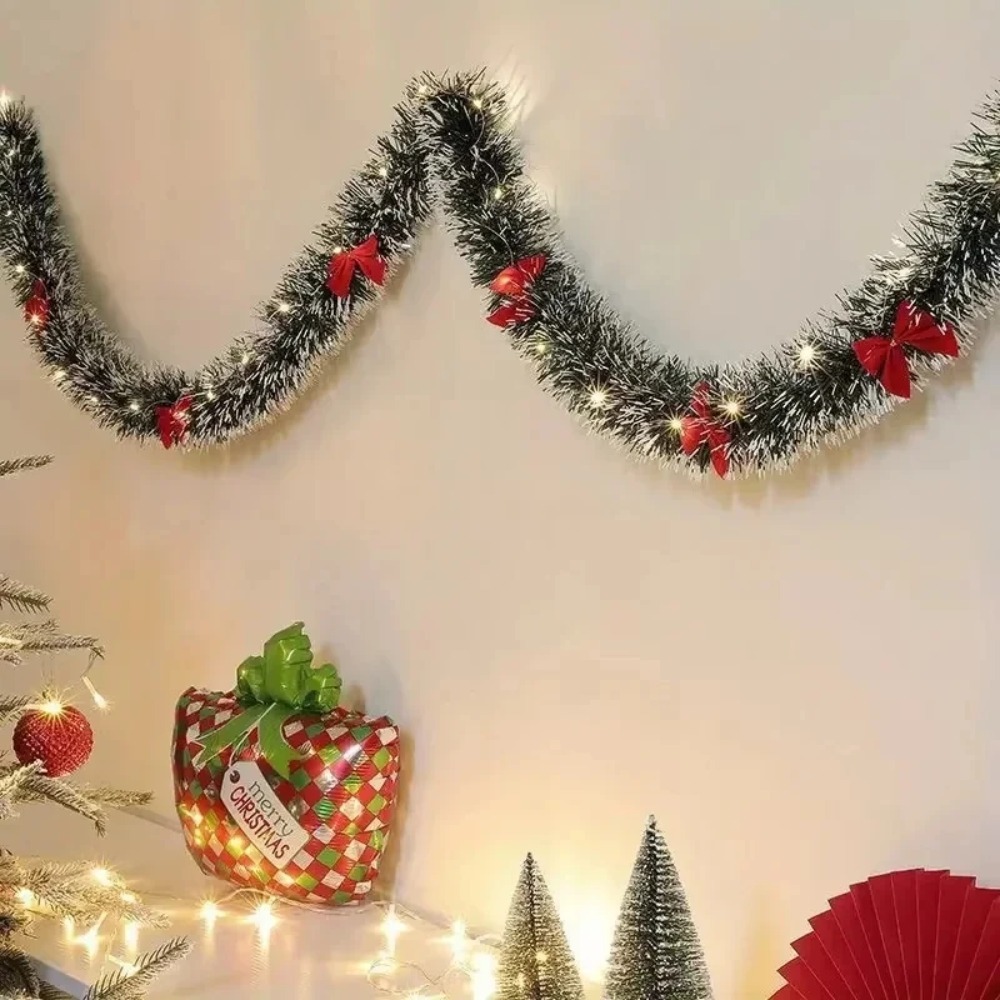Led Fairy String Lights - クリスマスティンセルガーランド 人工クリスマスガーランド LEDライト付き クリスマスメタリックツイストハンギングガーランド 暖炉用 2m