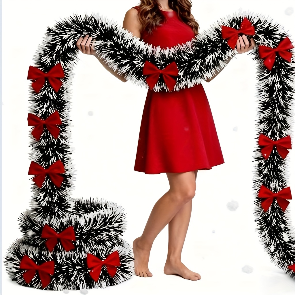 Tinsel Garland Decoration - 人工クリスマスガーランド クリスマスティンセルガーランド リボン付き DIYリース クリスマスツリーオーナメント 新年