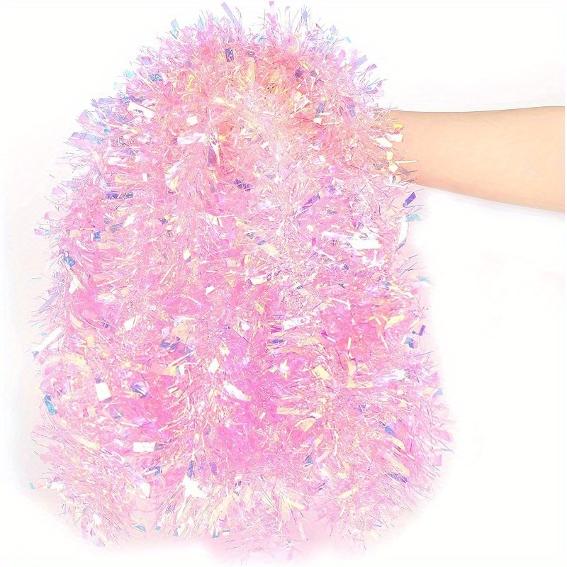Tinsel Garland Decoration - 13フィートのピンクのクリスマスティンセルガーランド、クリスマスツリーパーティーや結婚式の装飾に最適なピンクのグリッターデコレーション