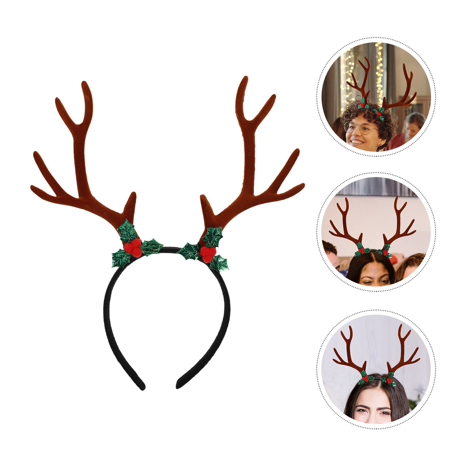 Reindeer Antlers Headband - 大きなお祭り用トナカイの角のヘッドバンド、リアルなフロッキングデザイン、調節可能な快適フィット、クリスマスパーティー、コスプレ、写真撮影に最適