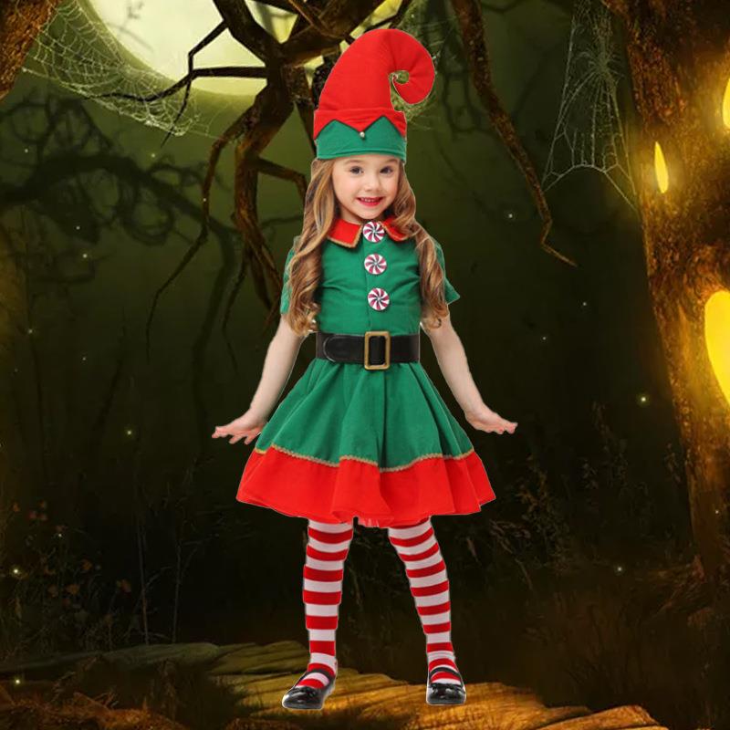 新しい子供のハロウィンクリスマスエルフパフォーマンス衣装コス - Elf Costume Christmas のレビューと価格