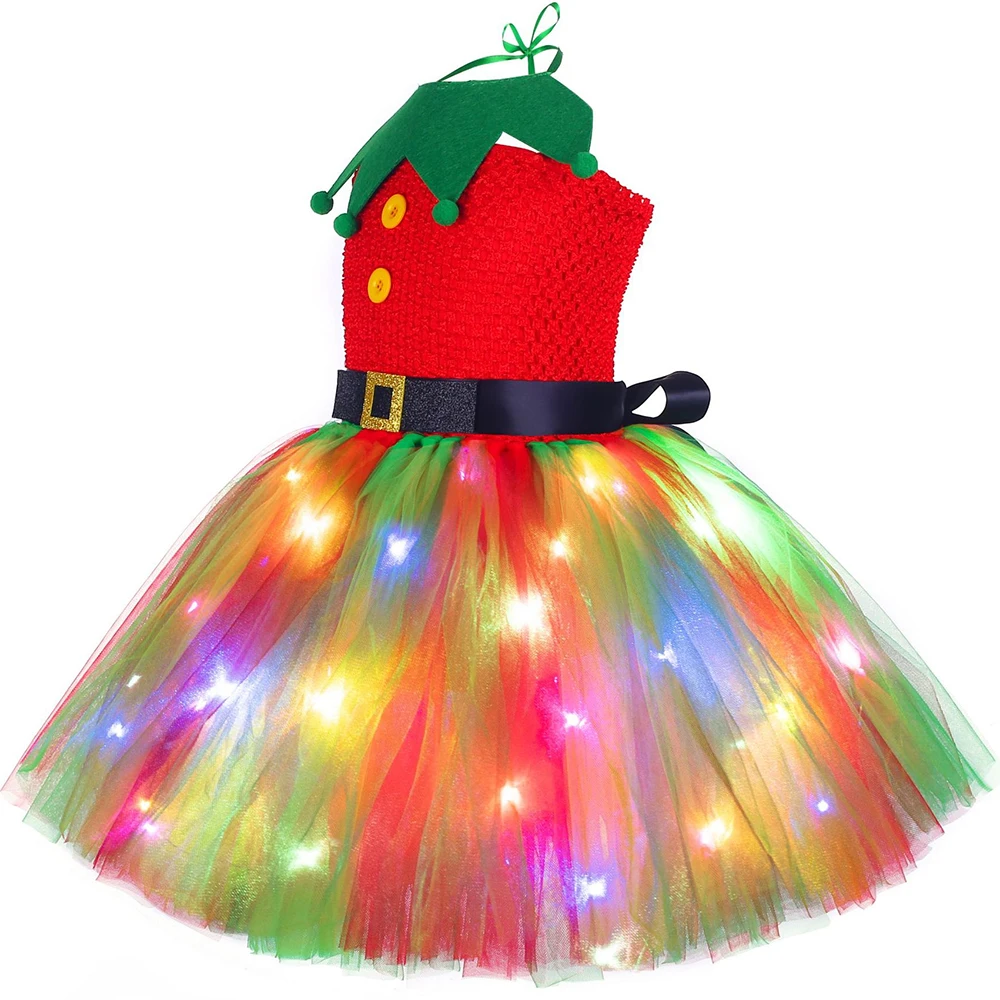 クリスマスチュチュドレス 赤緑チュールプリンセスドレス エル - Elf Costume Christmas のレビューと価格