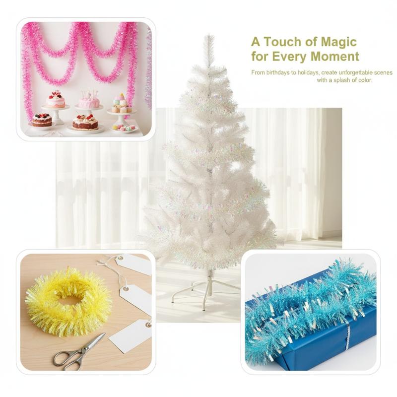 ライトグリーンの虹色ホログラフィックティンセルガーランド、光 - Tinsel Garland Decoration のレビューと価格