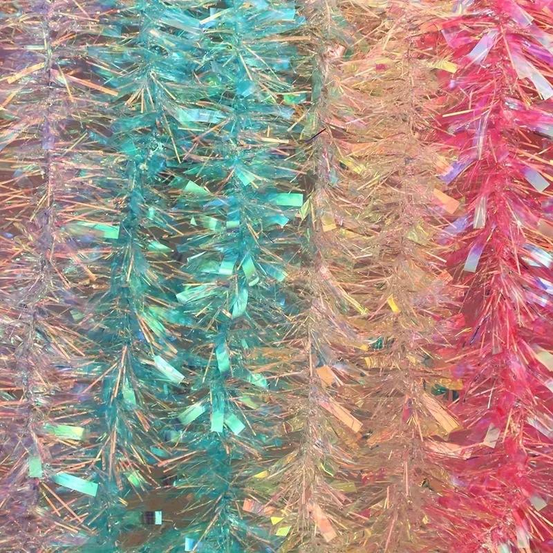 ライトグリーンの虹色ホログラフィックティンセルガーランド、光 - Tinsel Garland Decoration のレビューと価格