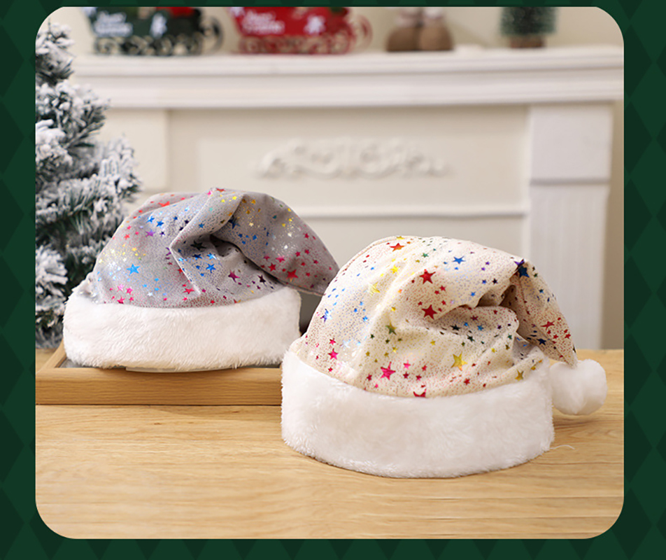 赤いぬいぐるみホットスタンプ星柄クリスマスハットユニセックス - Santa Hat Plush のレビューと価格