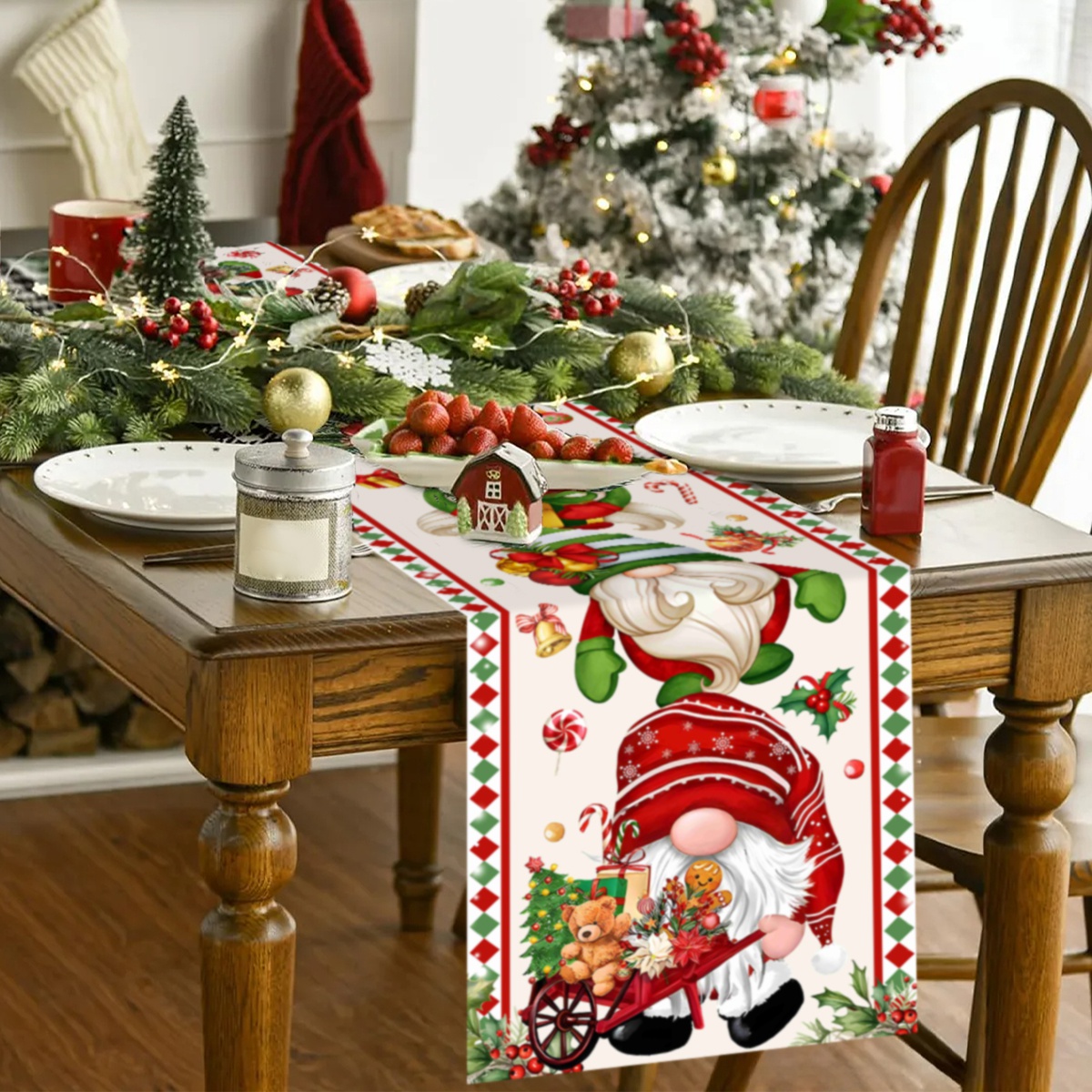 クリスマステーブルランナー顔のないノームテーブルフラグクリス - Christmas Table Runner のレビューと価格