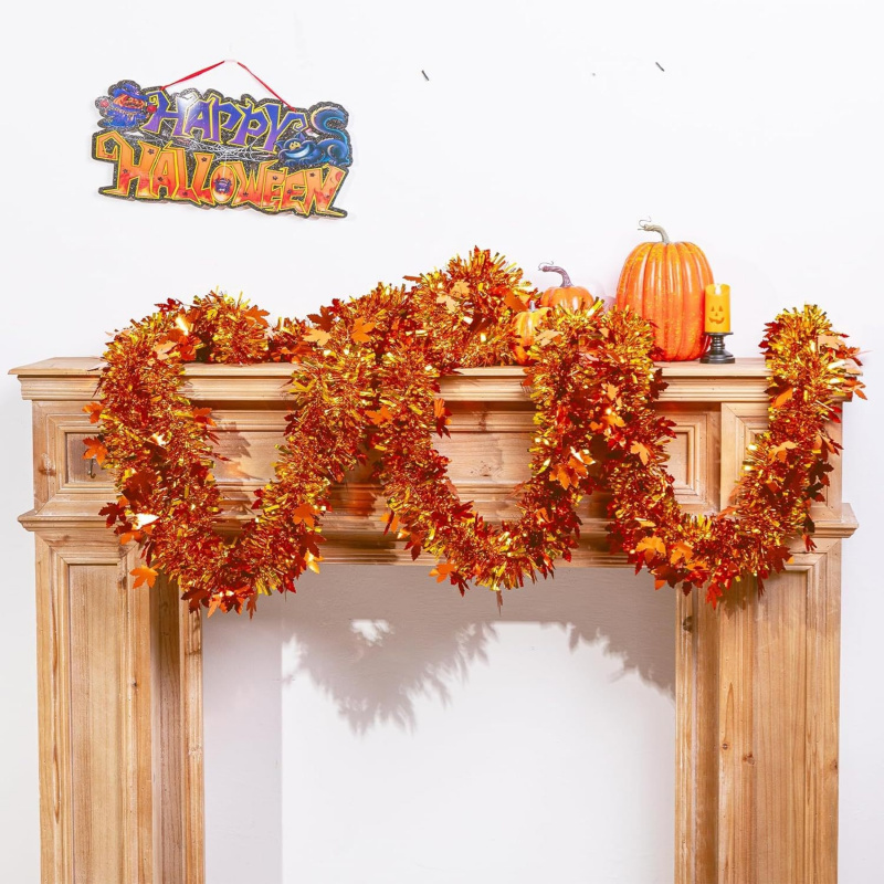 2個入り 感謝祭 秋の紅葉ティンセルガーランド オレンジ色の - Tinsel Garland Decoration のレビューと価格