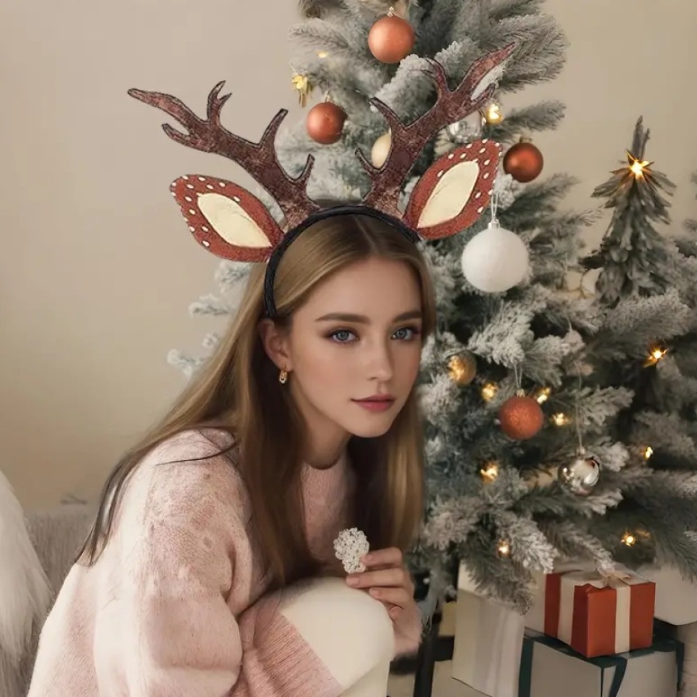 装飾的なクリスマスのトナカイの角のヘアフープ、ホリデーパーテ - Reindeer Antlers Headband のレビューと価格
