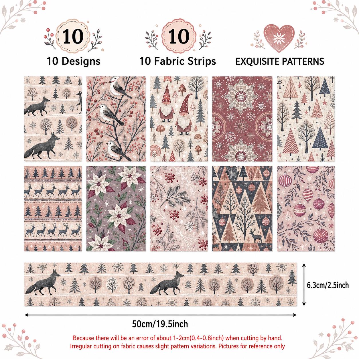 クリスマス柄のゼリーロール生地ストリップ10枚 2.5X19 - Christmas Table Runner のレビューと価格