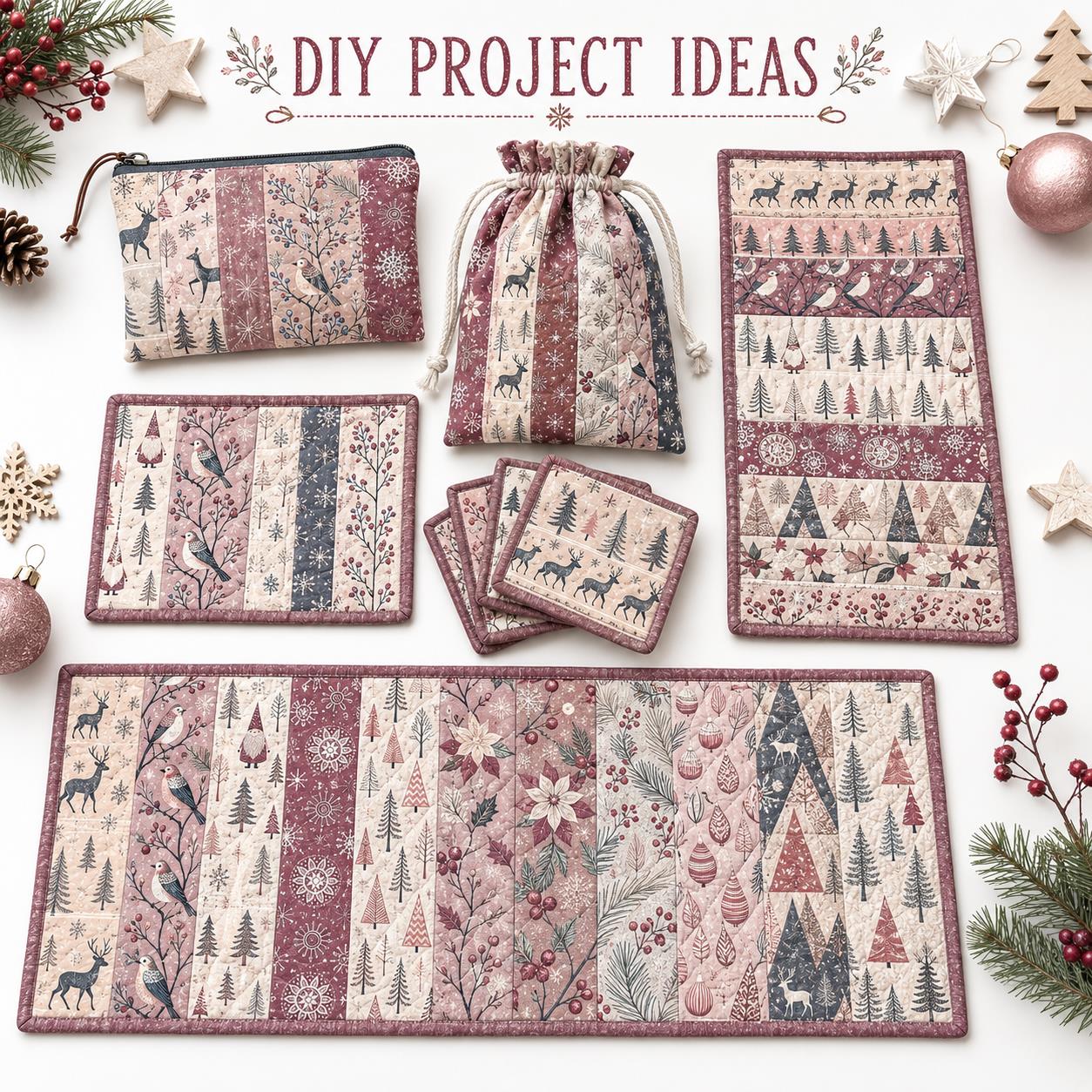 クリスマス柄のゼリーロール生地ストリップ10枚 2.5X19 - Christmas Table Runner のレビューと価格